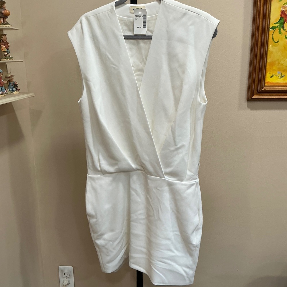 L'Agence Draped Sleeveless Mini Dress 6 White Surplice V-Neck Pockets S60408DWP